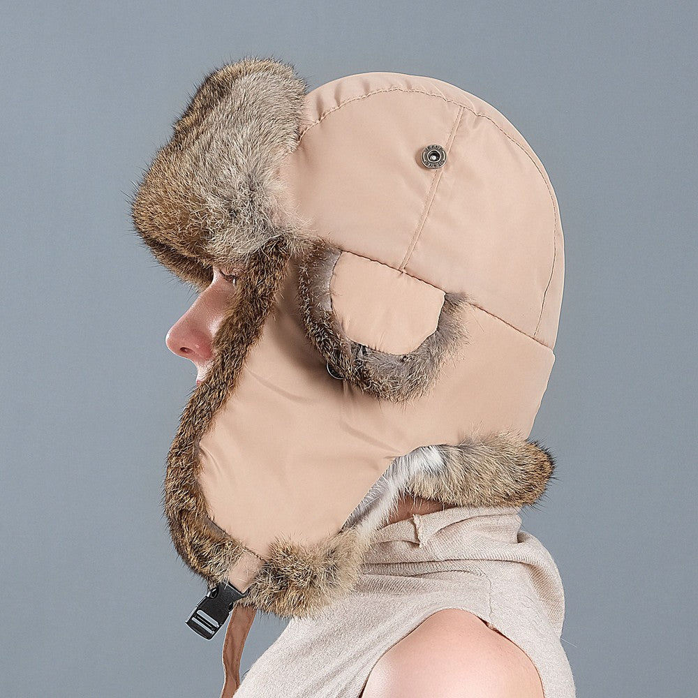 Real Rabbit Fur Ushanka Trapper Hat Earflap Ski Cap Russian Hunter Winter Warm