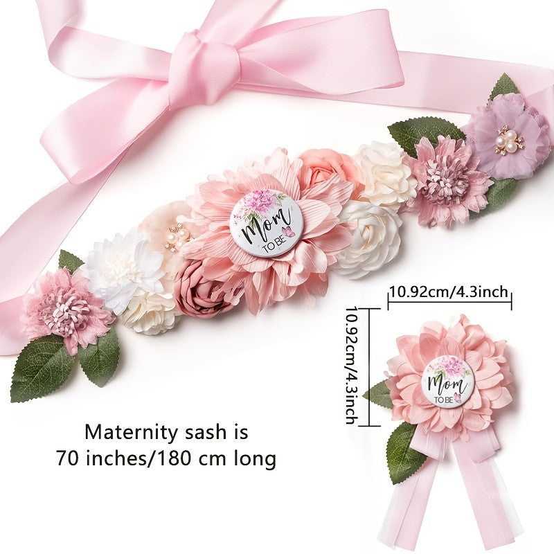 3pcs Expectant Mothers Belts And Badges Mom And Dad Flower Belts Maternity Sets