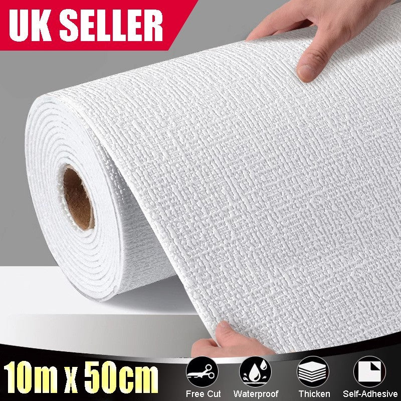 10M Thicken Self-Adhesive Thermal Insulation Linen Wall Sticker Plain Wallpaper