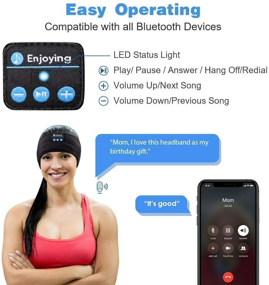 Wireless Bluetooth Headband Sleeping Eye Mask Headphones Headset Music Sports UK