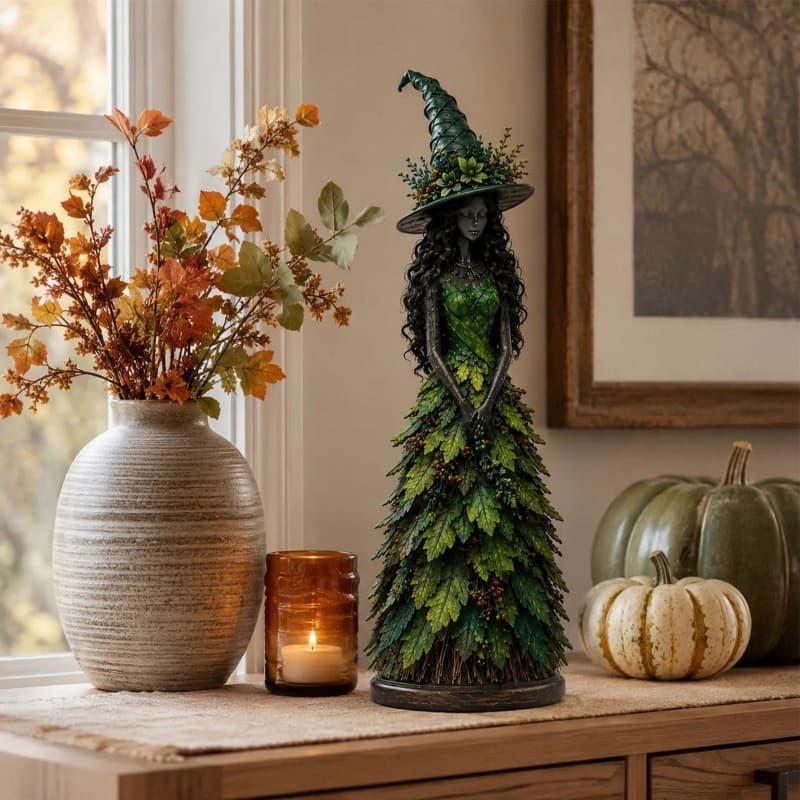 Fall Enchanted Autumn Witch Figurine, Halloween Witch Statue (Golden Harvest)