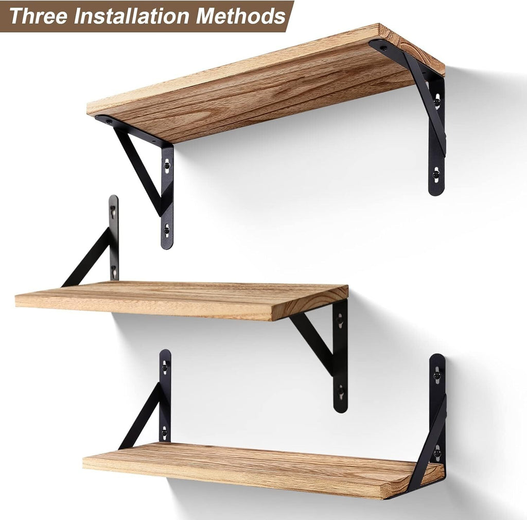2PCS Floating Shelves Wooden Wall Mounted Display Storage Hold Rustic Industrial