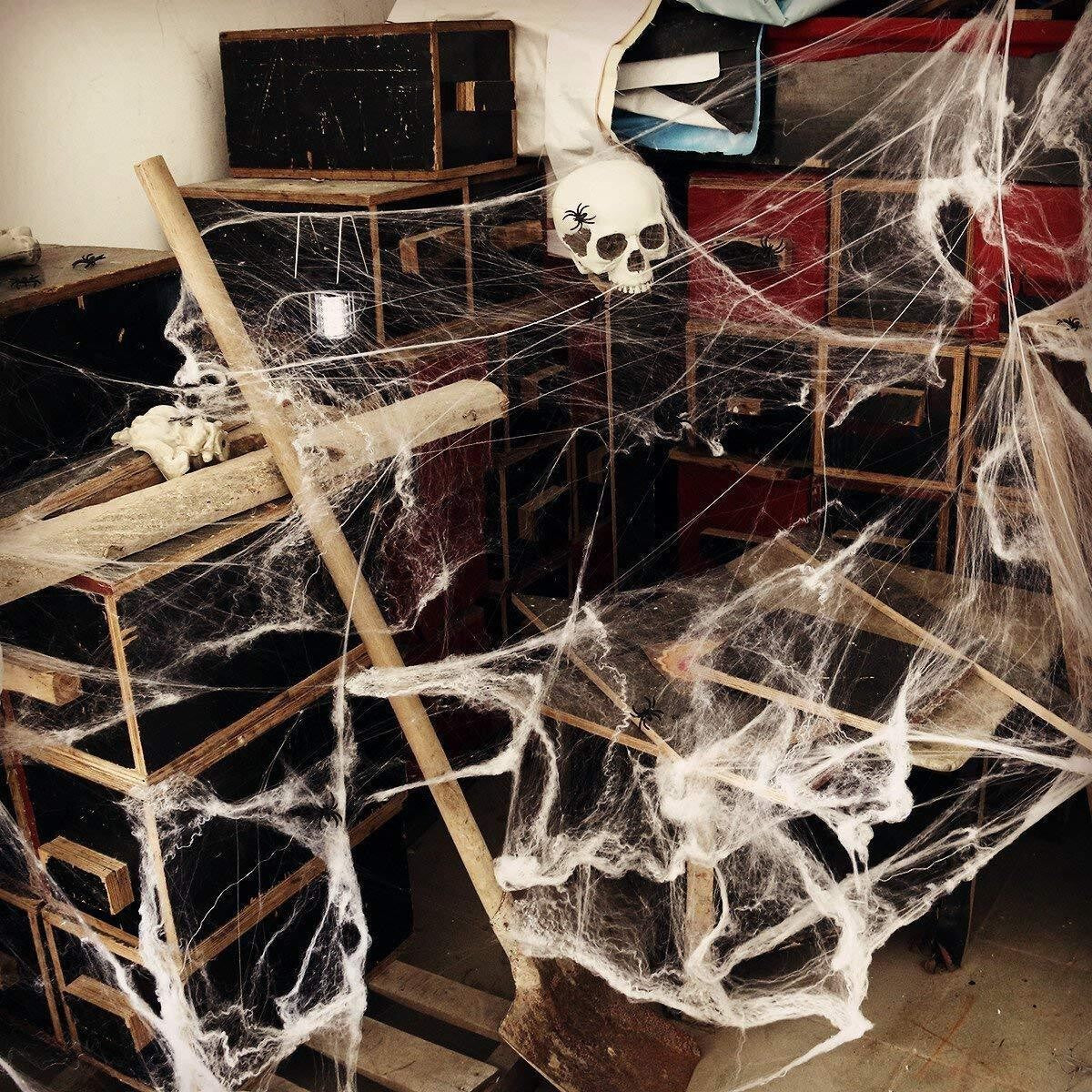 300g Halloween Spider Web with Black Spider Stretchable Cobweb Party Decoration