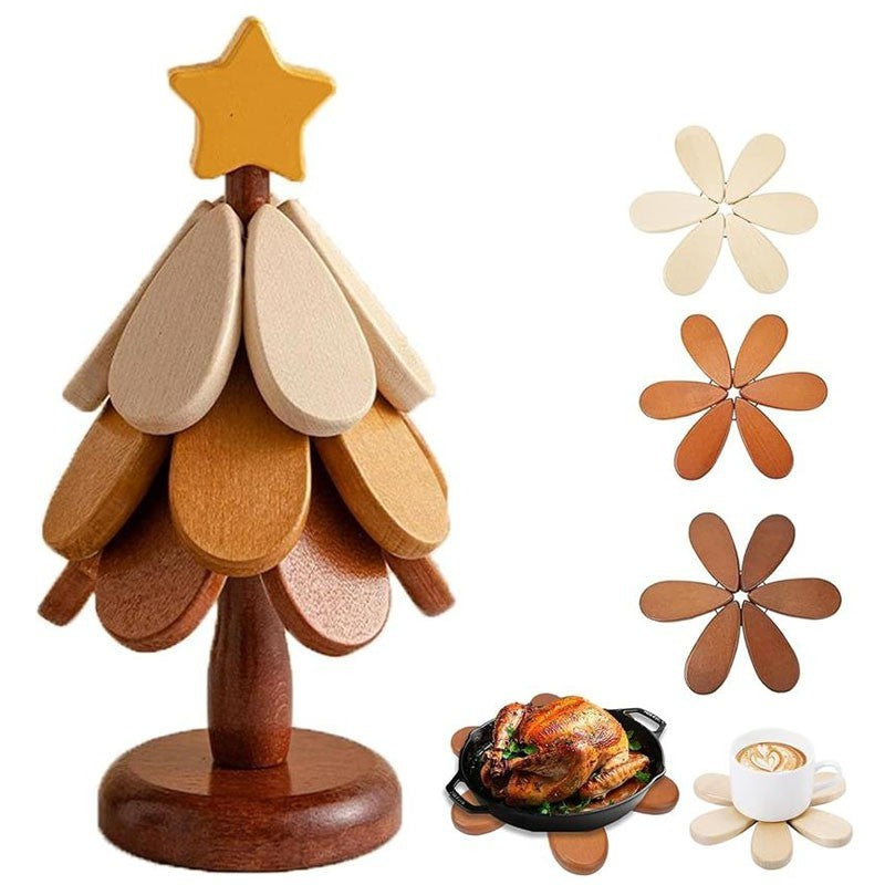 Christmas Tree Trivet Set for Hot Dishes,Wooden Coasters Trivets, Tree Shape