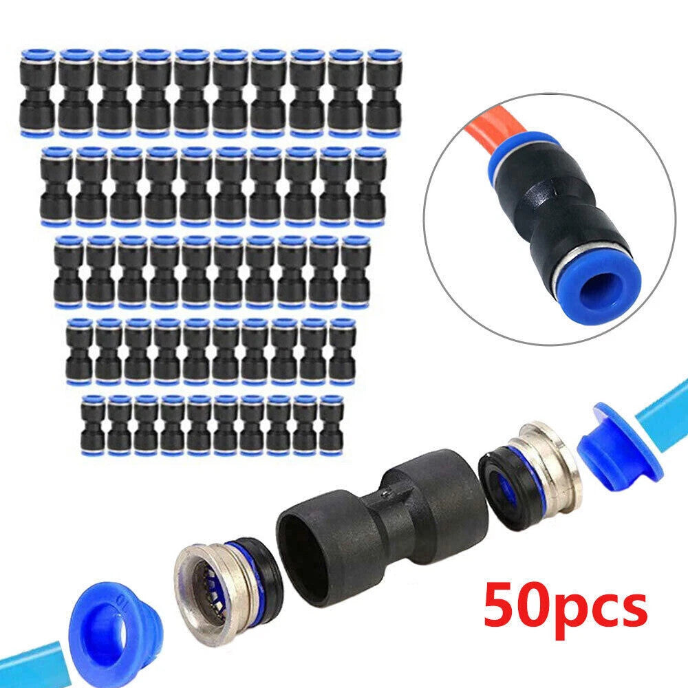 50x Straight Push Connectors Pneumatic Connect Fittings Air Line Quick Hose sets