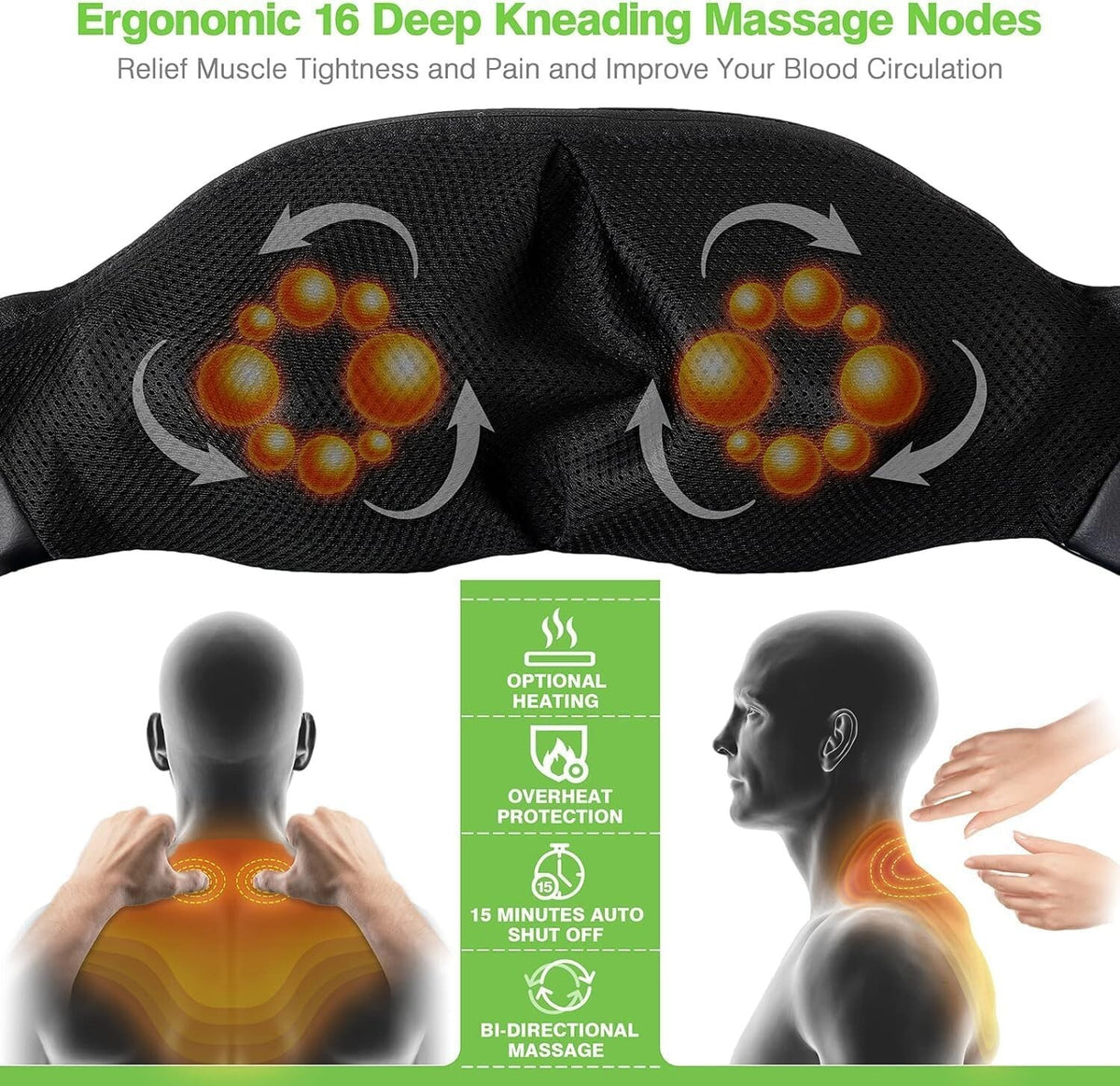 🔥Neck & Shoulder Massager Heated Back Body Massager Deep Tissue Electric Pillow
