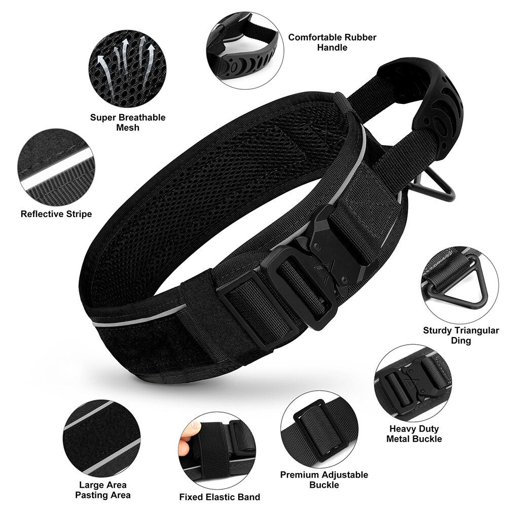 Durable Dog Collar with Handle Mesh Padded 6.5cm Wide Reflective