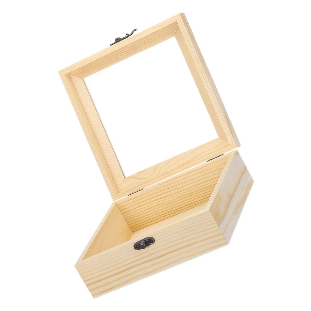 2PCS Unfinished Wooden Display Box with Hinged Lid for DIY Craft Beige