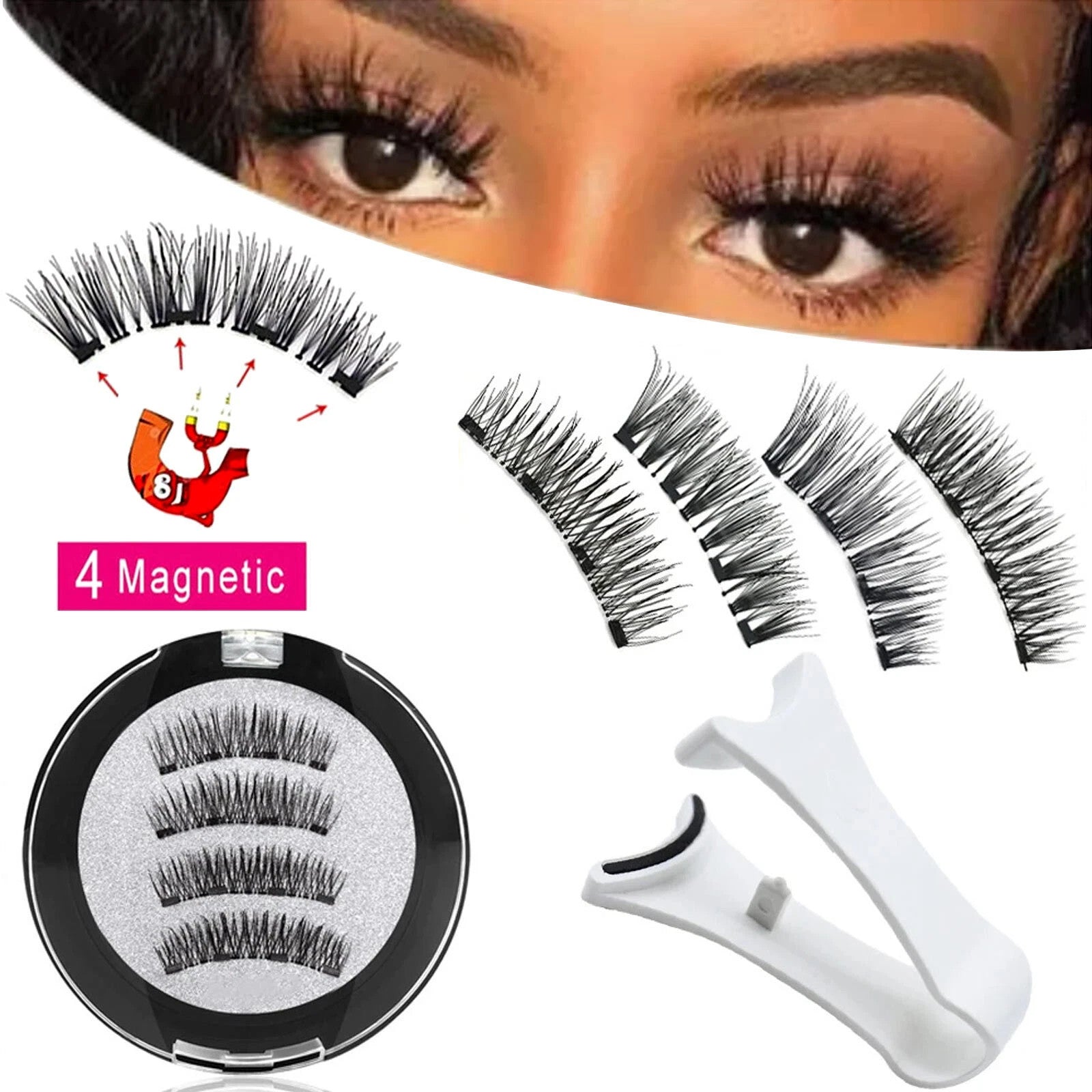Reusable Natural Magnetic Eyelashes with Applicator No Glue Needed Lashes Kit