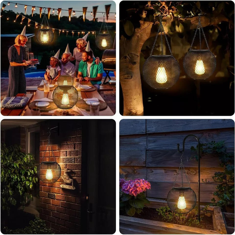 2x Solar Powered LED Hanging Lantern Lights Waterproof Outdoor Garden Lawn Lamp