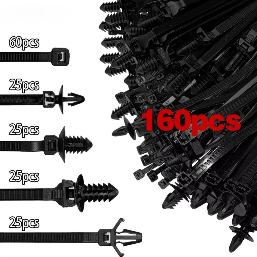 160Pcs Car Wire Routing Push Mount Cable Clips Self Locking Fastening Cable Tie