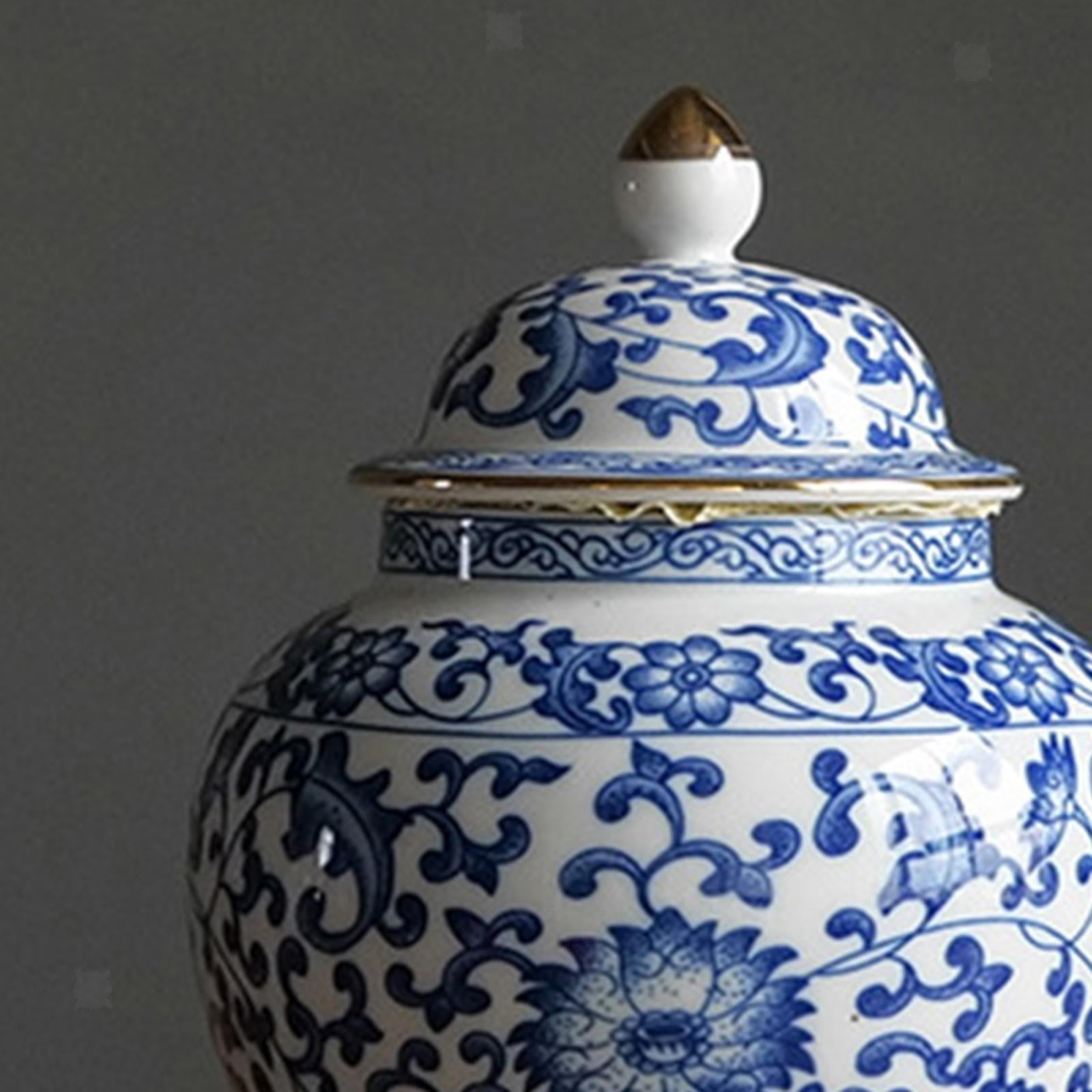 2x Traditional Ceramic Ginger Jars Floral Arrangement Glazed Porcelain Jar