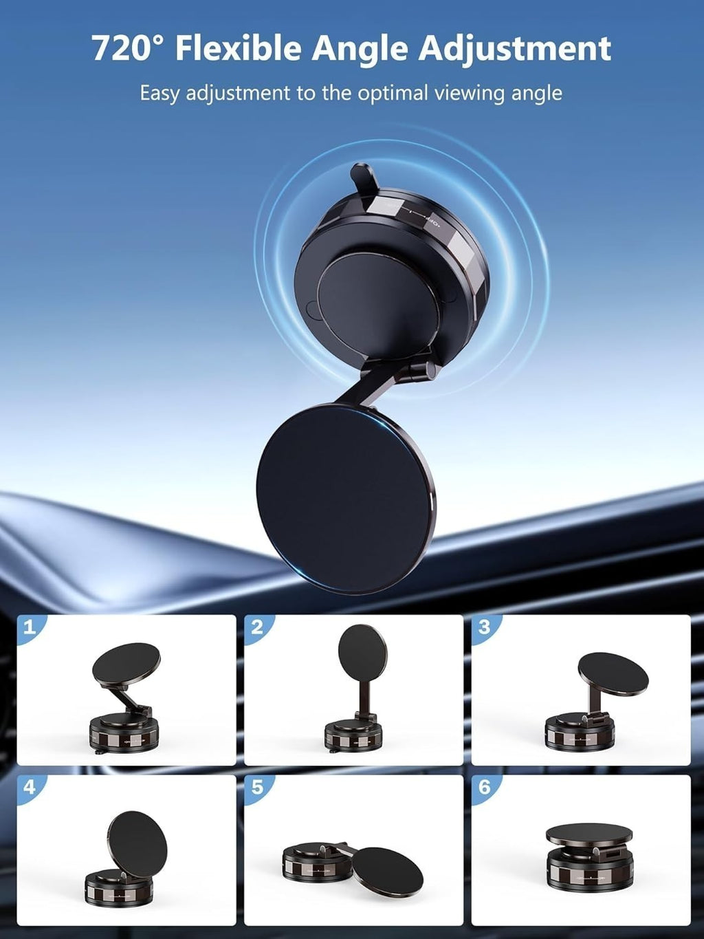 Magnetic Foldable Vacuum Car Phone Holder 360° Rotating Suction Cup Phone Mount