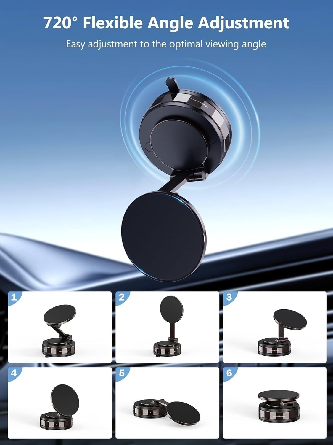 Magnetic Foldable Vacuum Car Phone Holder 360° Rotating Suction Cup Phone Mount