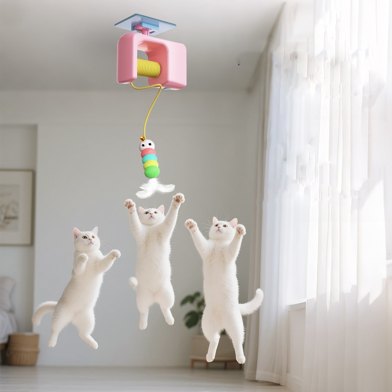Hanging Cat Toy Retractable Door Rope Interactive Cat Teaser Play Stick UK