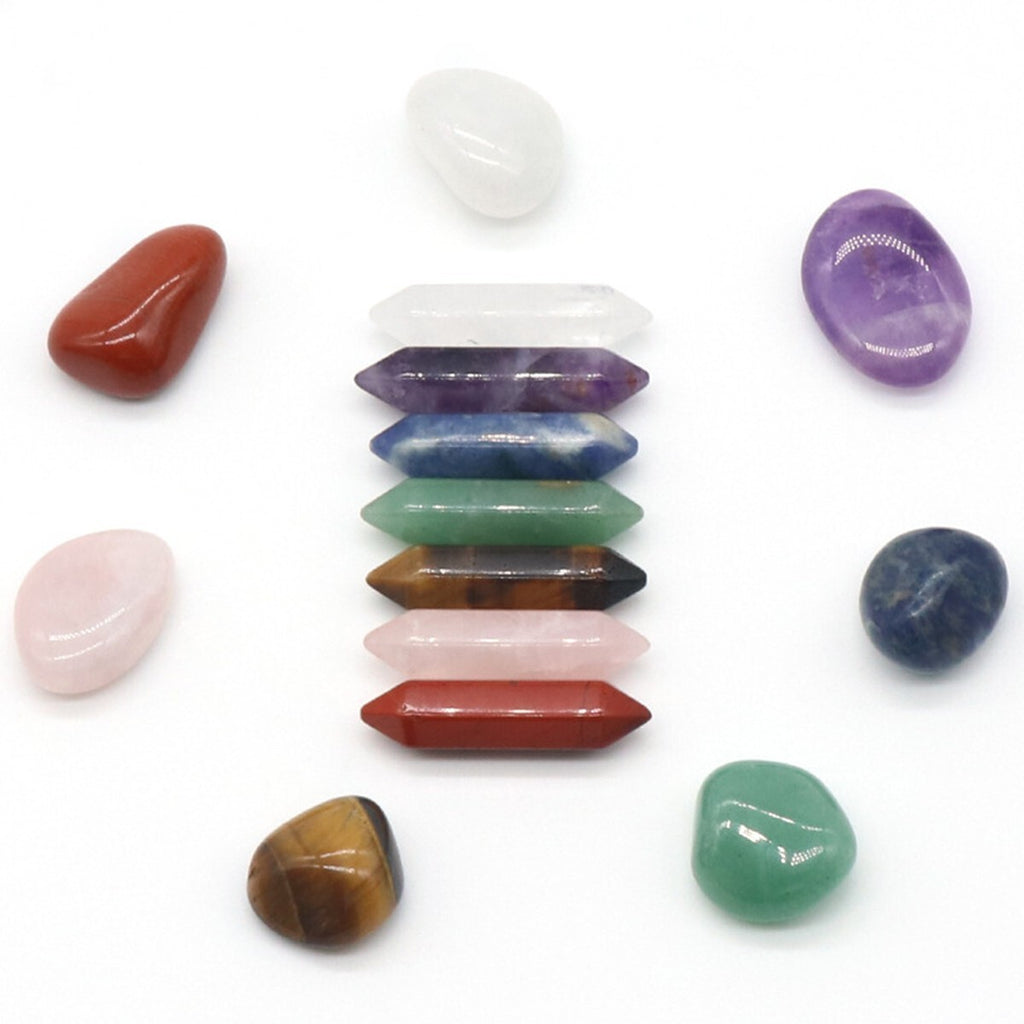 14Pcs Reiki Healing Crystals Kit Natural Crystal Quartz Point w/ Gift Box NEW