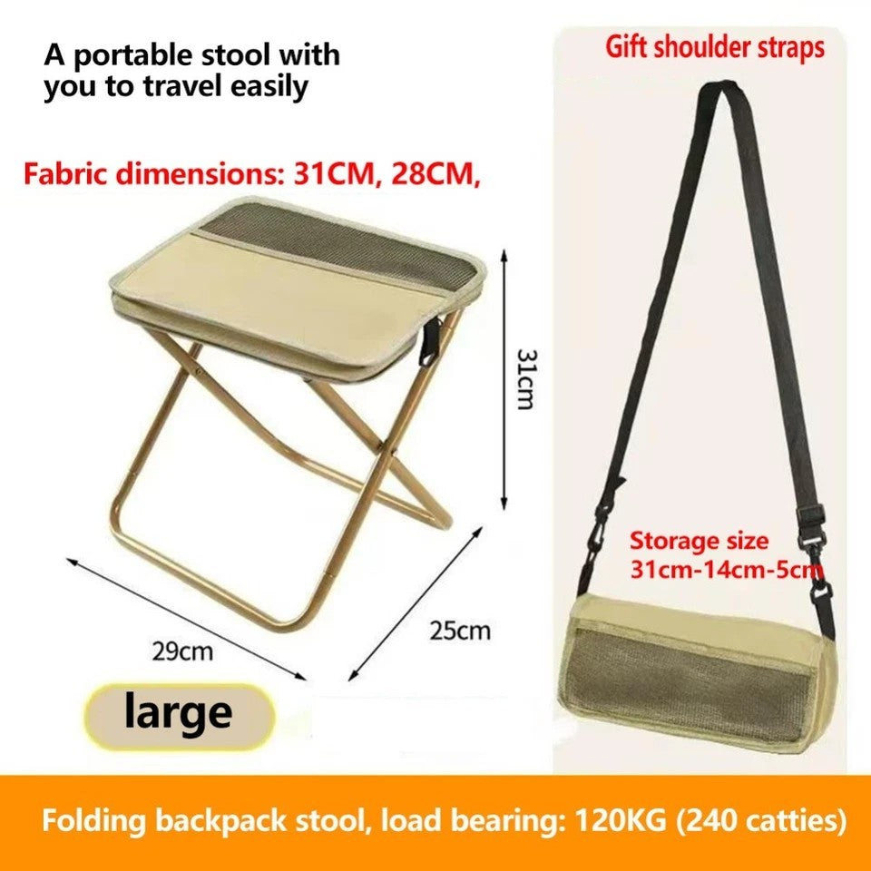 Khaki Foldable Backpack Stool Portable Mini Outdoor Camping Folding Seat Chair