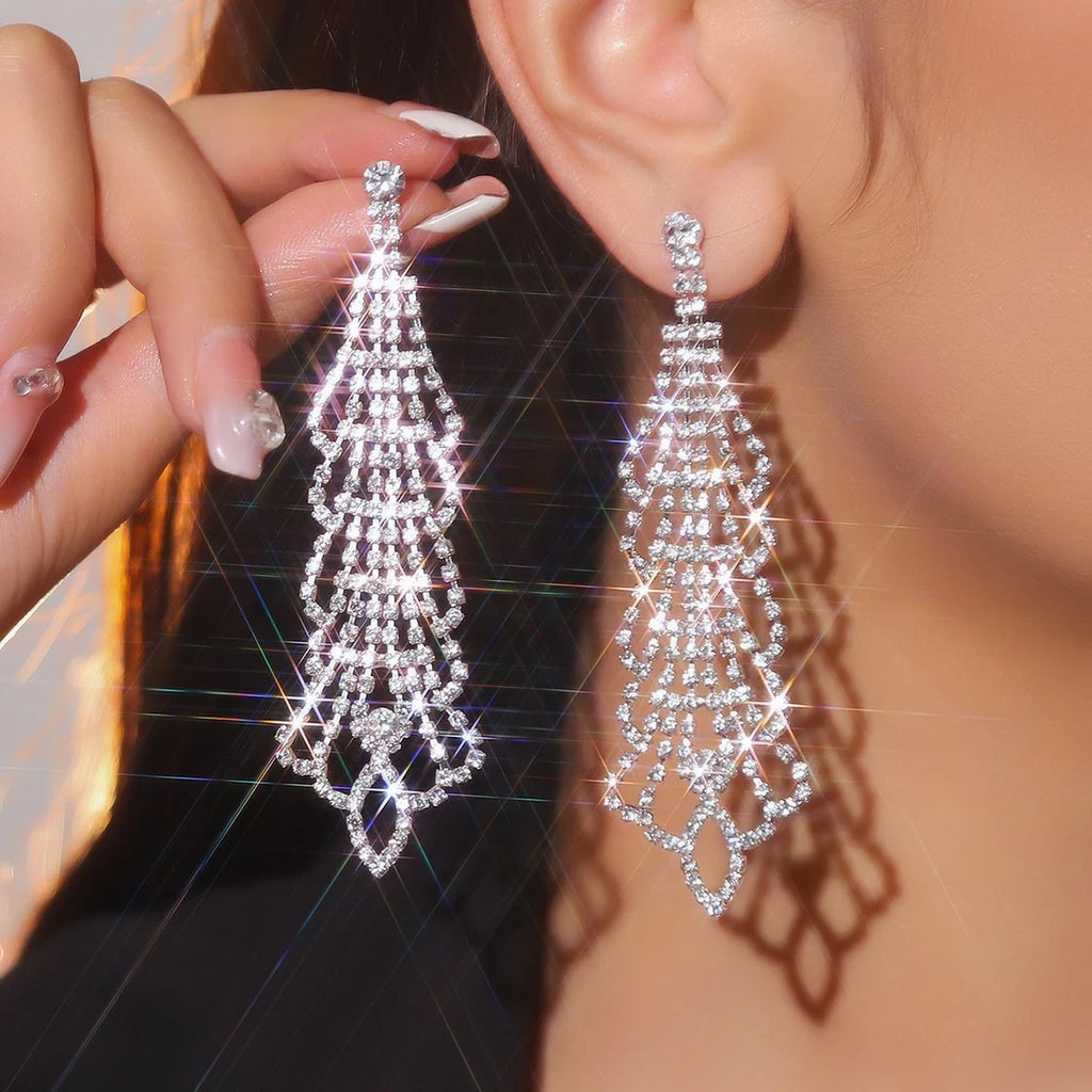 Luxury Rhinestone Crystal Triangle Earrings for Women Bridal Dangling Earrings