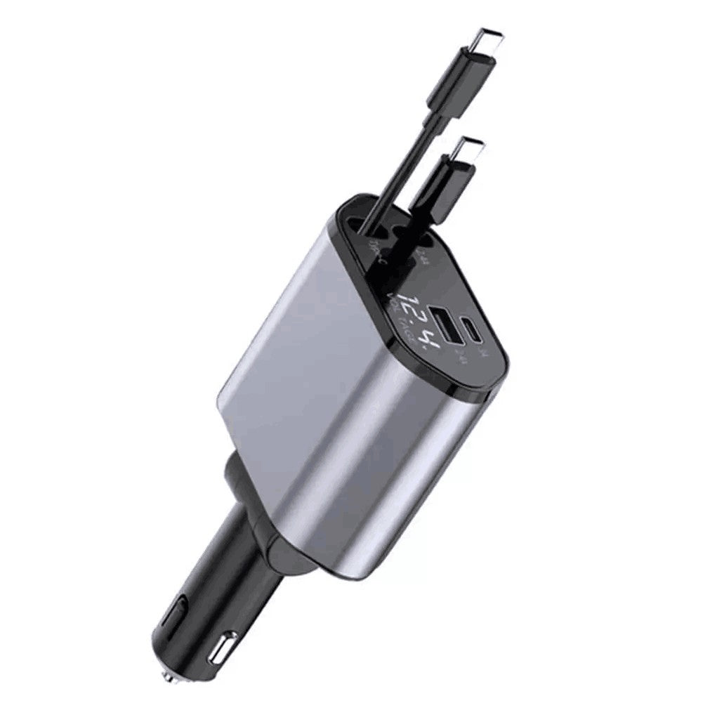 Retractable Car Charger 4IN1 120W USB Type C Cable For Phone Fast Charge Adapter