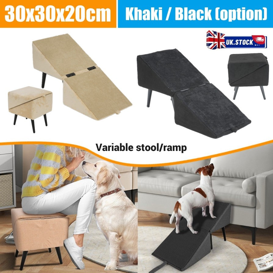 2 in 1 Dog Step Ramp W/ Footrest Stool Foldable Dog Sofa Stair for Senior Animal