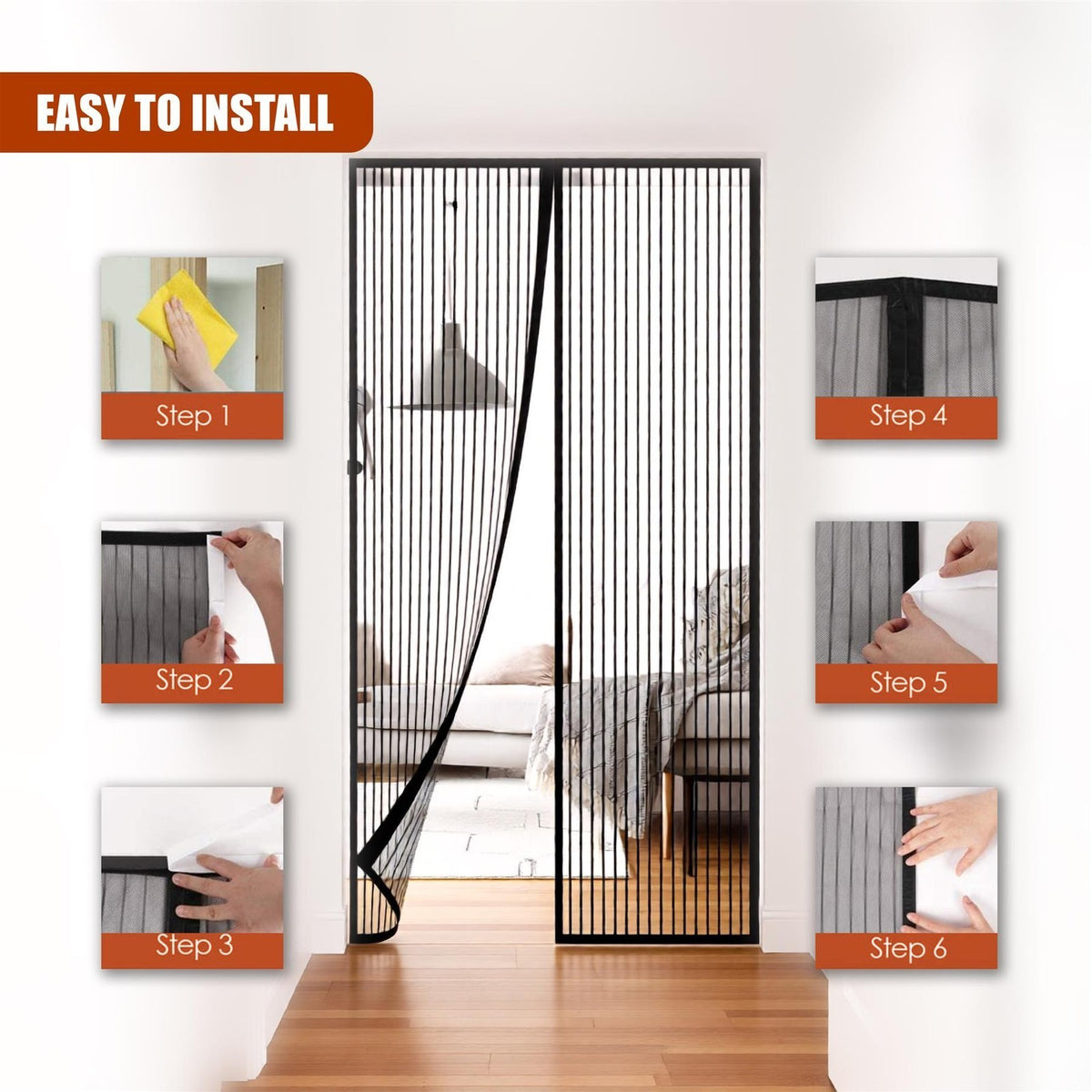 Magnetic Insect Door Screen Net Magic Mesh Curtain Mosquito Fly Bug Insect Black
