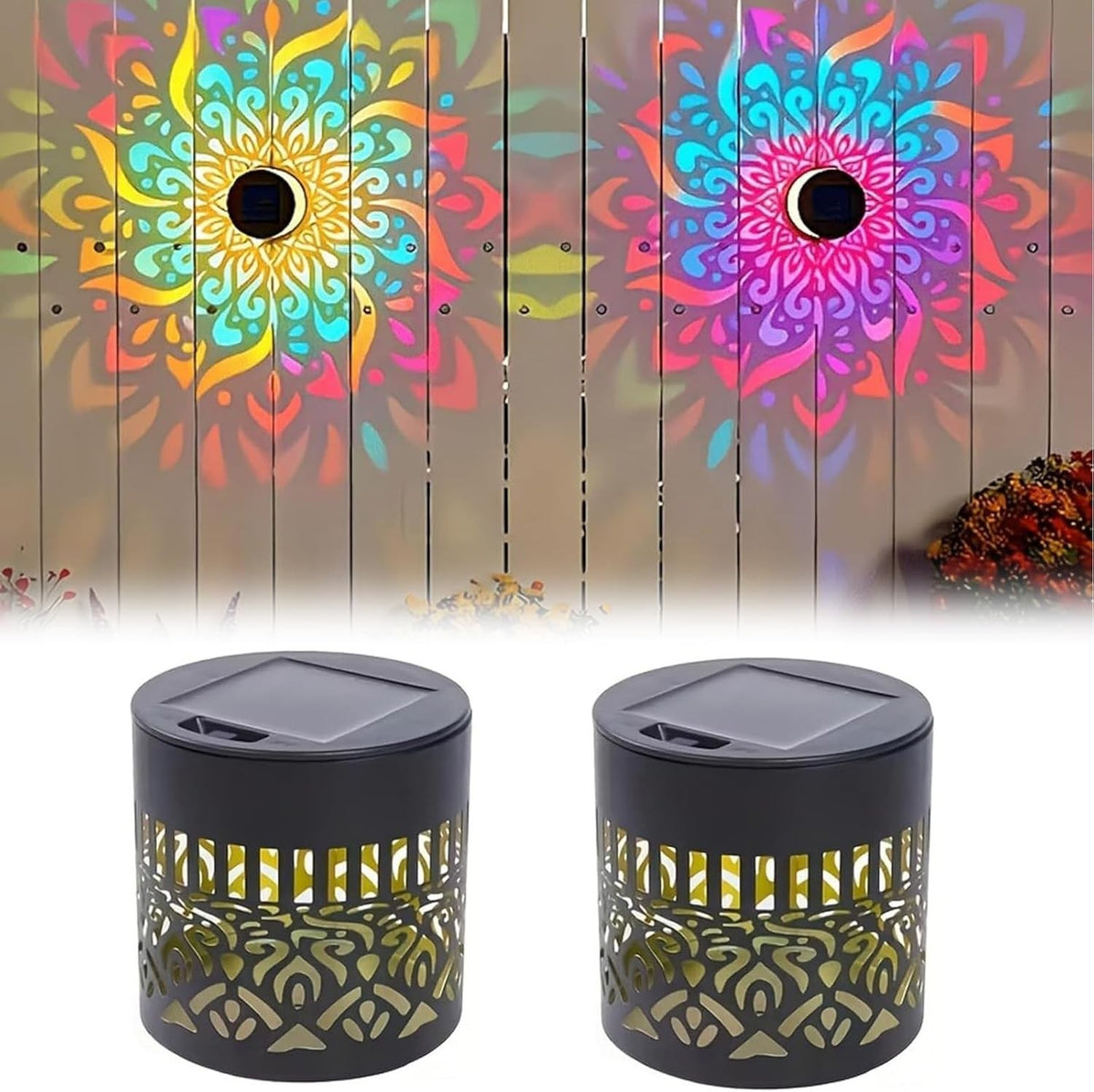 Solar*Mandala Wall Light Outdoor Garden Fence Projector Lamp Patio Ambient Decor