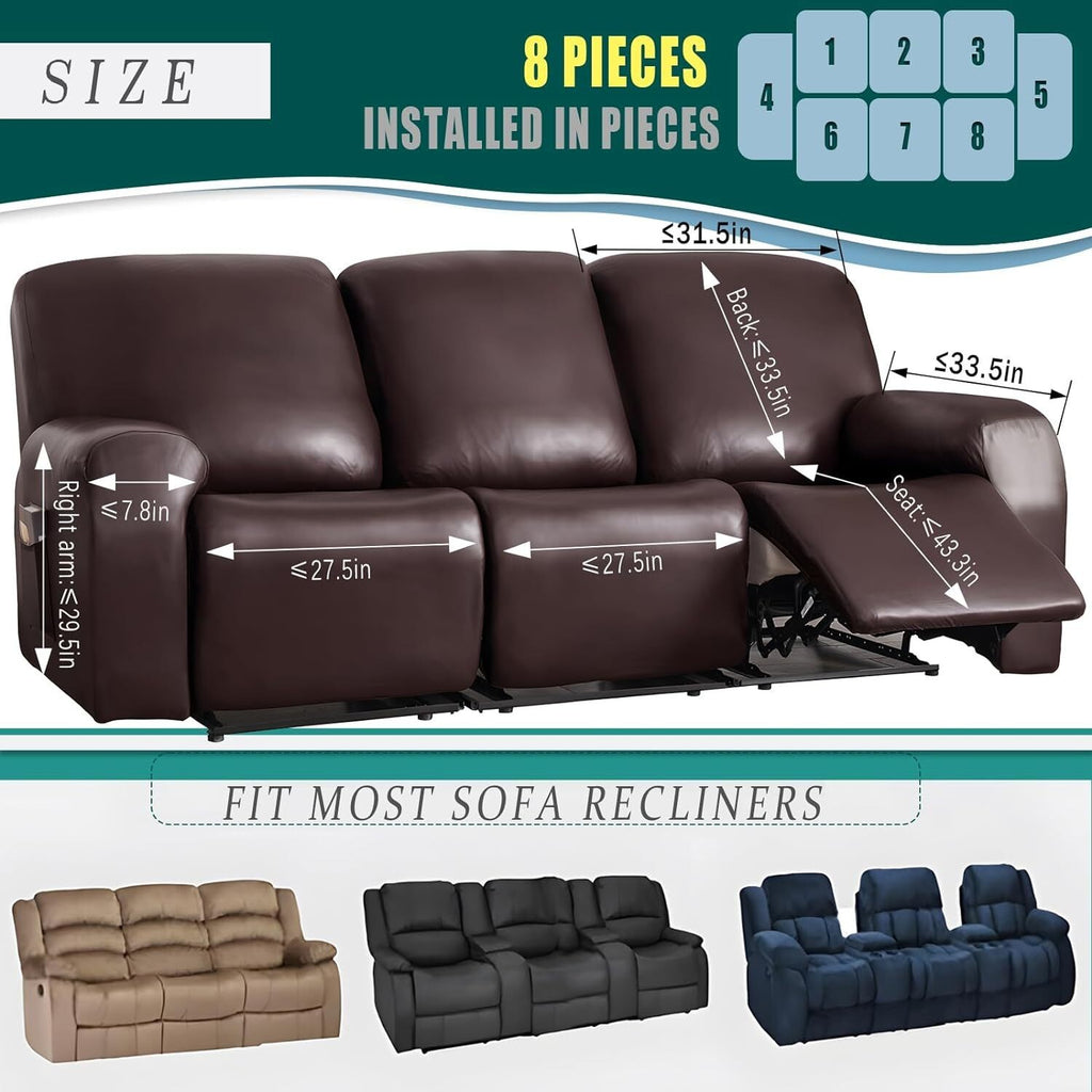 Stretch 1/2/3 Seater PU Leather Recliner Chair Sofa Covers Slip Cover Waterproof
