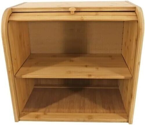 Double Layer 2 Tier Roll Top Bread Bin Slide Lid Kitchen Food Storage Rack Box