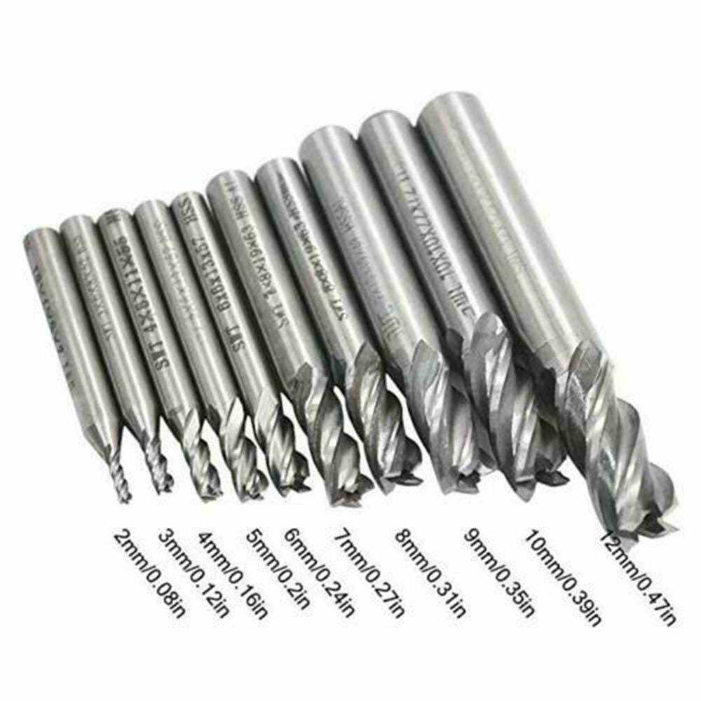 10X 4 Slot Flute End Mill Cutter Drill Bit HSS Straight Shank CNC Milling Tool