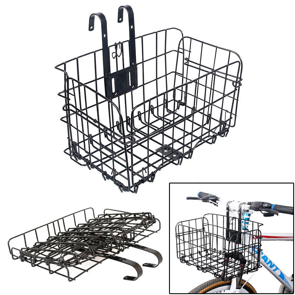 Metal Foldable Bike Front Rear Basket Bicycle Handlebar Shopping Carrier Storage