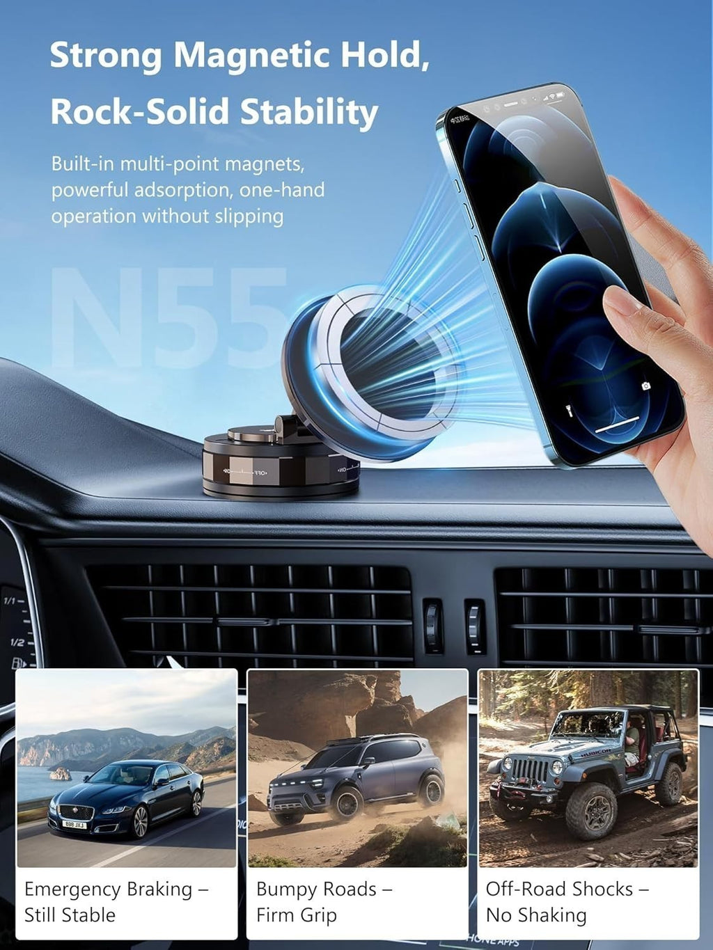Magnetic Foldable Vacuum Car Phone Holder 360° Rotating Suction Cup Phone Mount