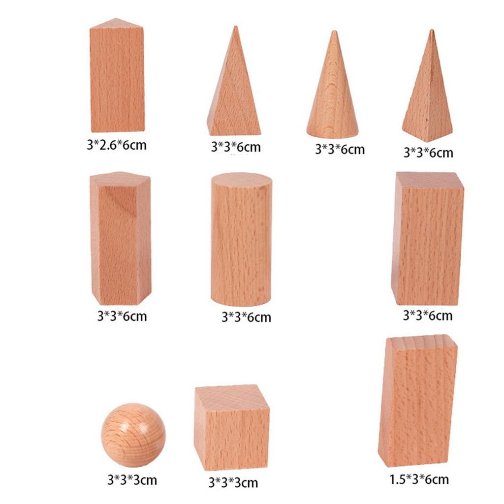 10x Wood Geometric Solids Geometric Blocks Home 3D Shapes Classroom