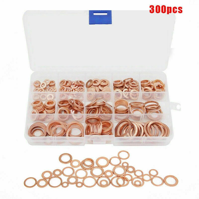 Car Engine Crush Washers Assorted Solid Copper Seal Flat Ring 300PCS Set