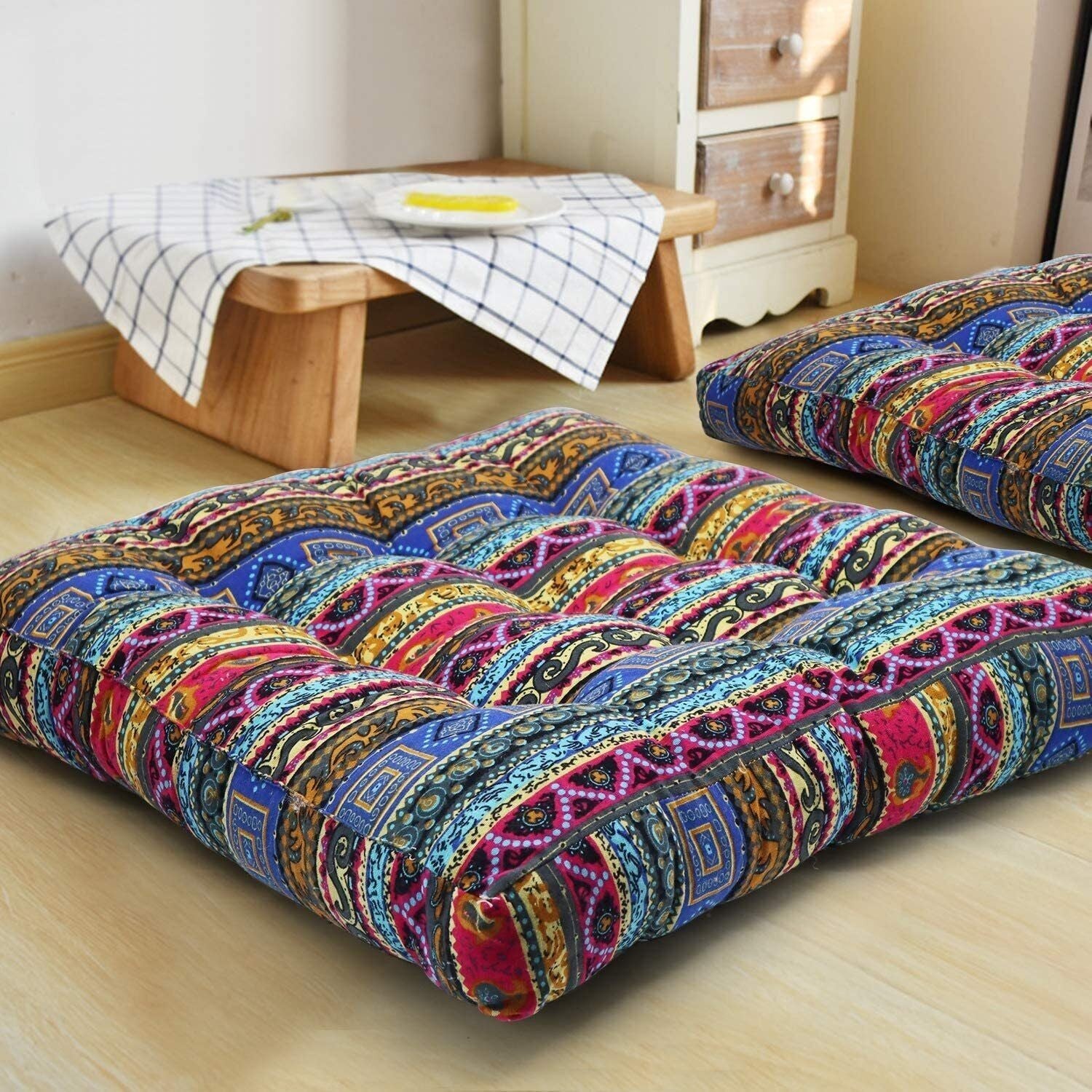 Indian Large Floor Cushion Square Meditation Yoga Seating Cushion Cotton Linen