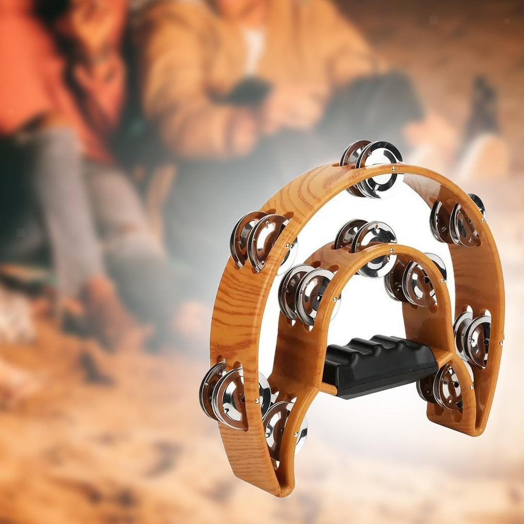 Double Row Tambourine Half Moon Tambourine Portable Clear Sound Ergonomic Grip