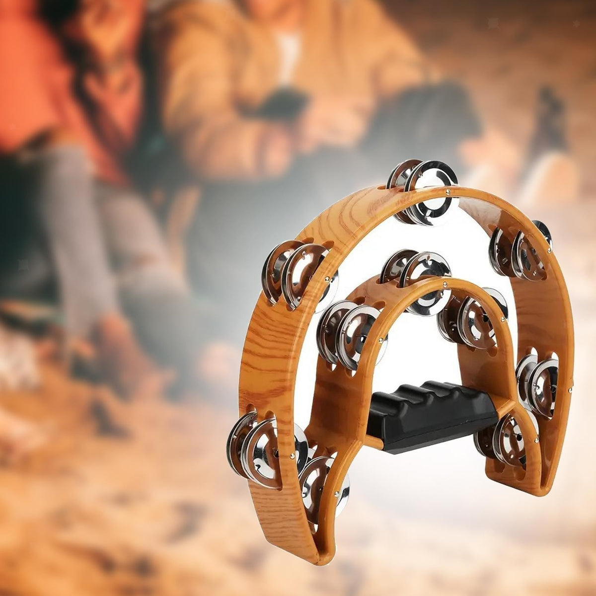 Double Row Tambourine Half Moon Tambourine Portable Clear Sound Ergonomic Grip