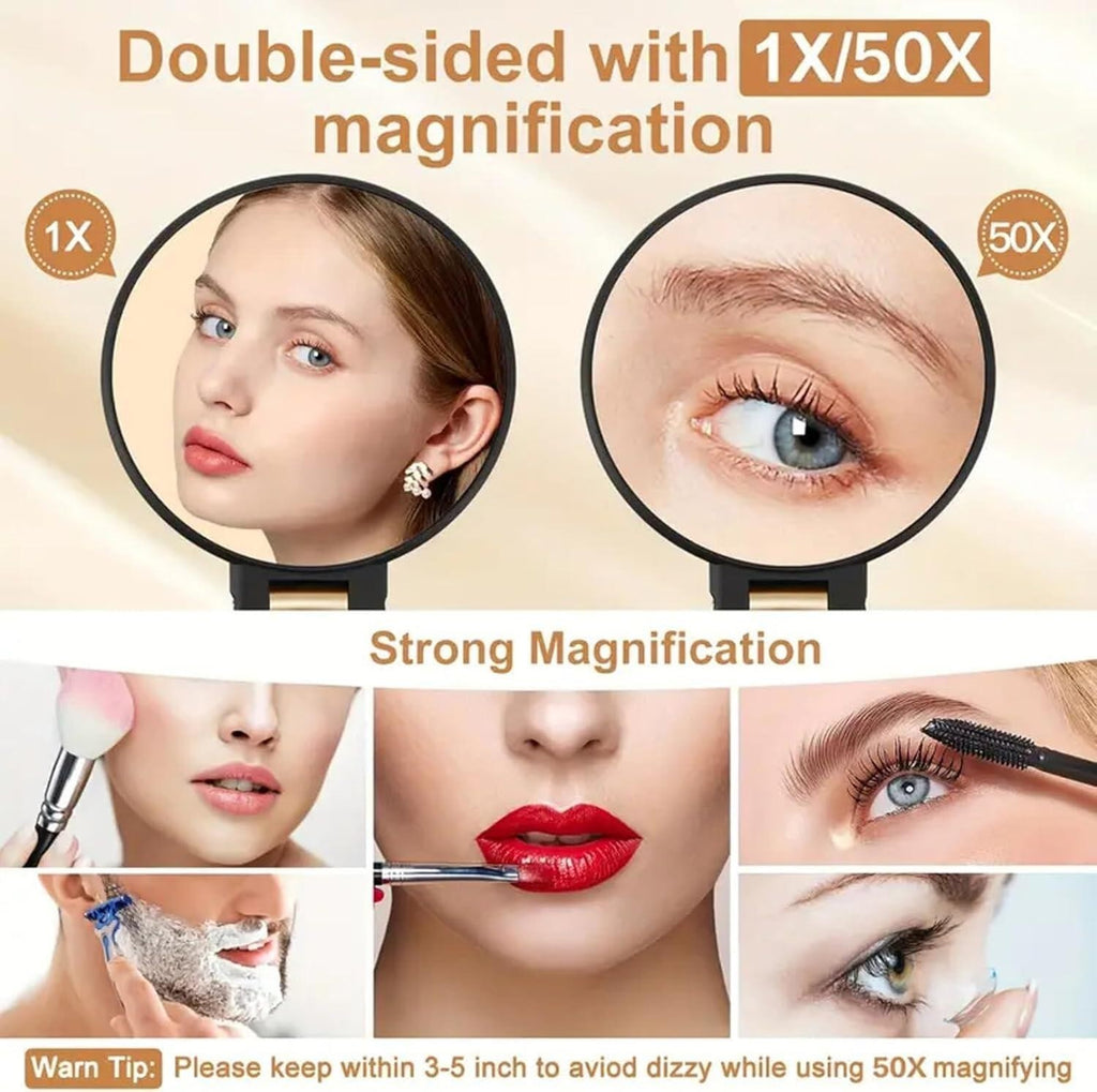 50x Magnifying Makeup Mirror Portable Double-Sided Mirror Adjustable Handle PN