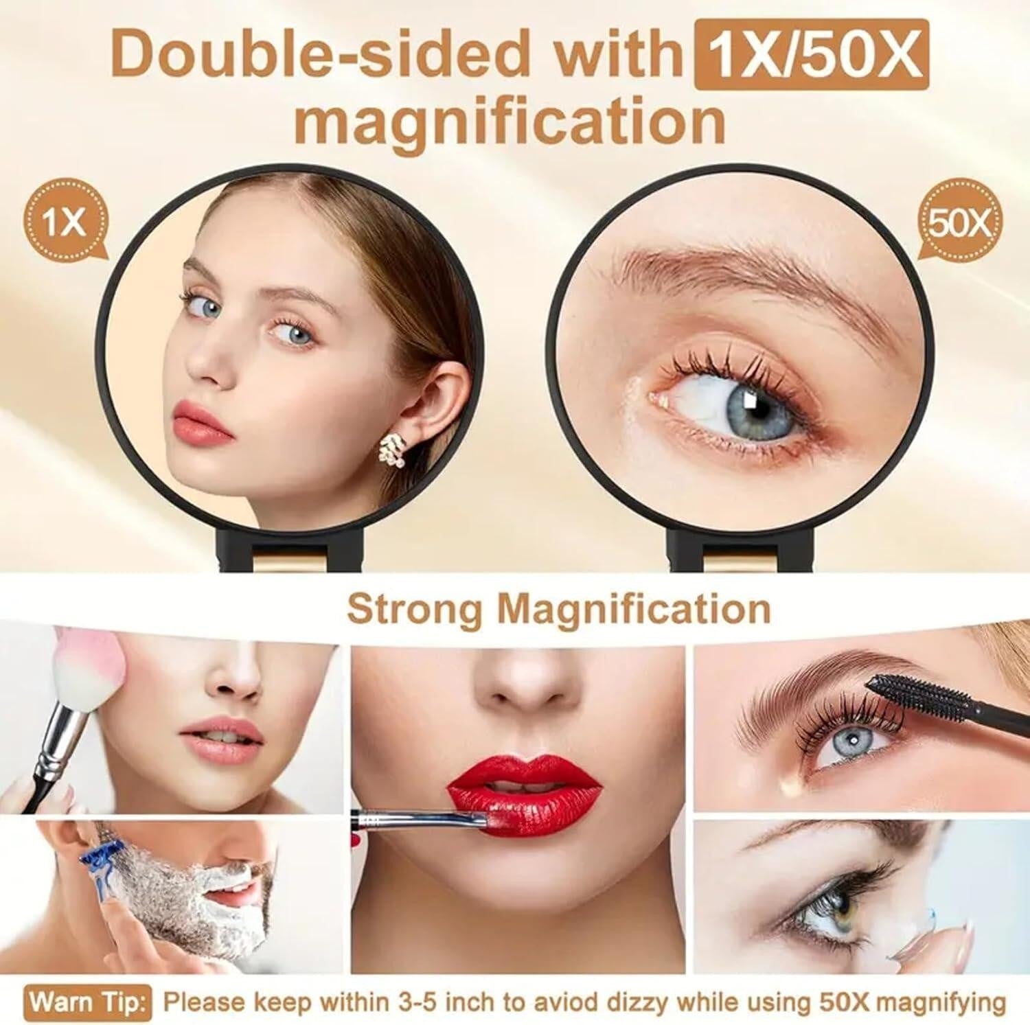 50x Magnifying Makeup Mirror Portable Double-Sided Mirror Adjustable Handle PN