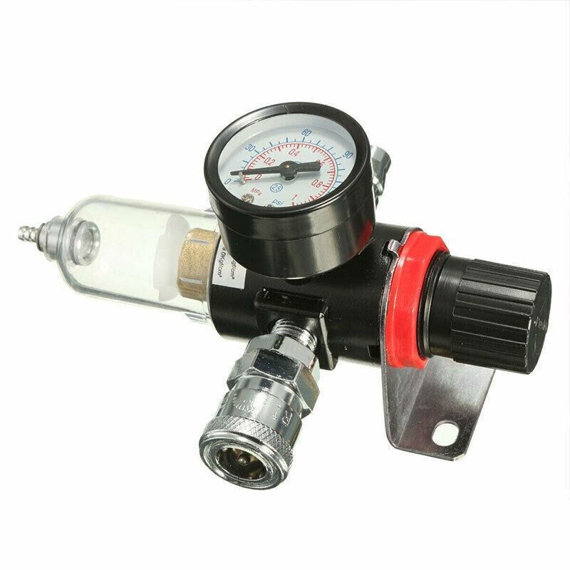 Spray Gun In-Line Water Trap Filter Tool Air Pressure Regulator Gauge 1/4" BSP