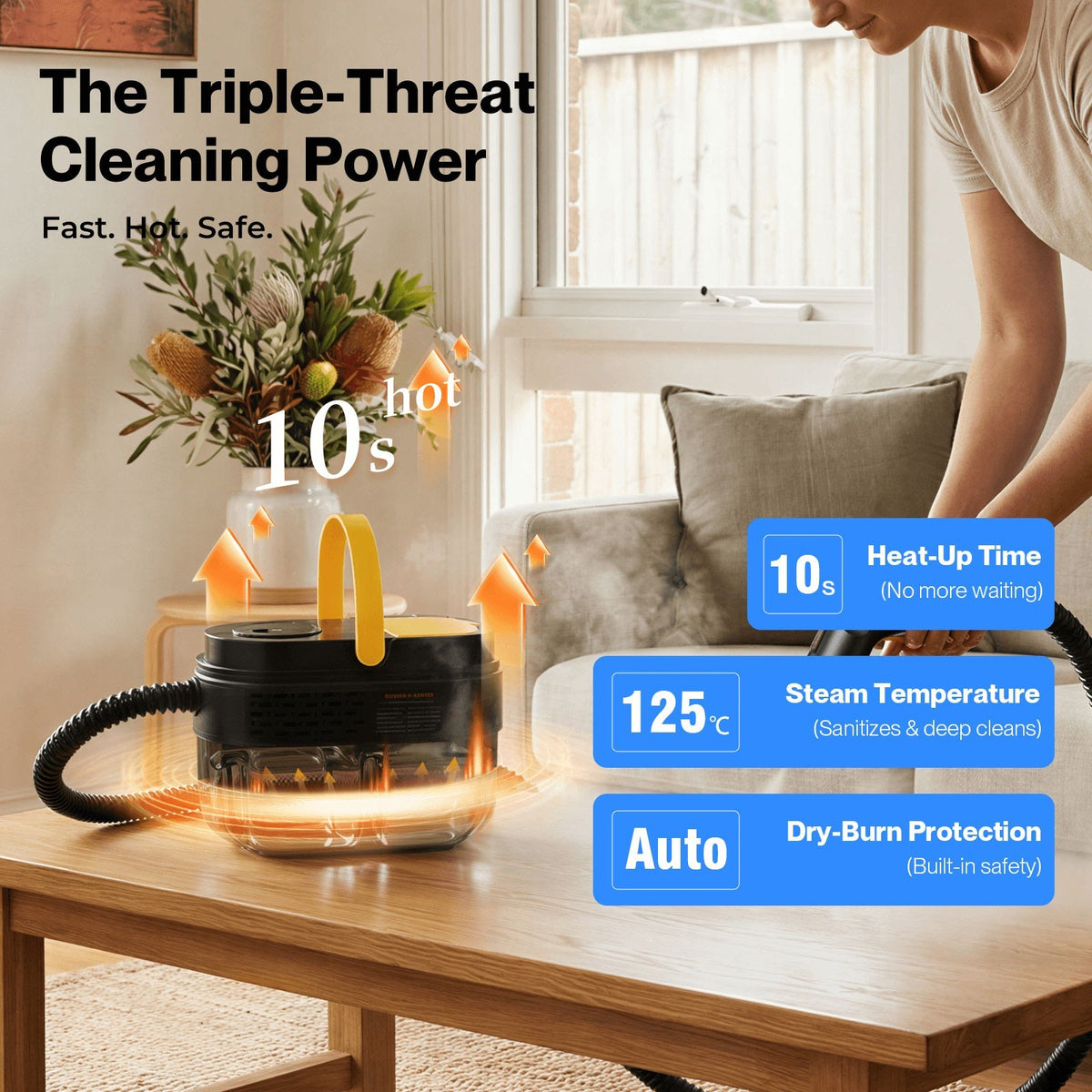 Steam Cleaner 3 Level Adjustable Handle 1.6L Tank Portable