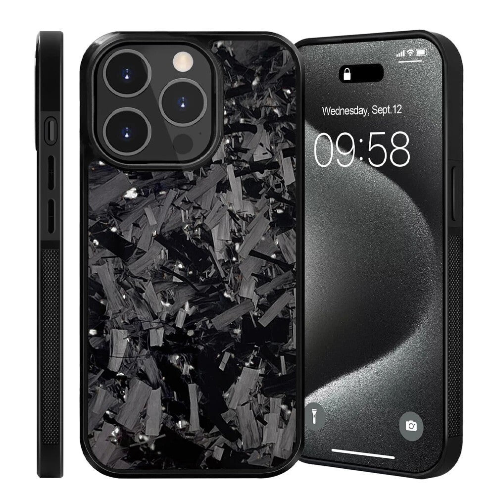 Glossy Forged Carbon Fiber Case for iPhone 16 Pro Max 15 14 Magsafe Armor Cover