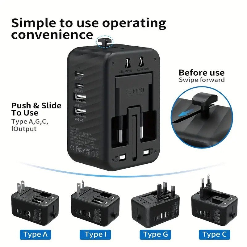 Travel Adapter Worldwide Plug UK EU US with USB-C Port Fast Charger Universal UK