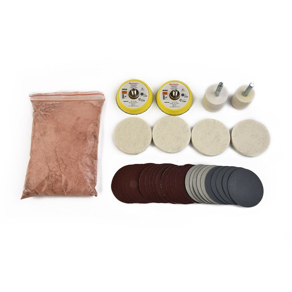 34Pcs Glass Scratch Remover Repair Kit Wool Polishing Pad Deep Polish Set