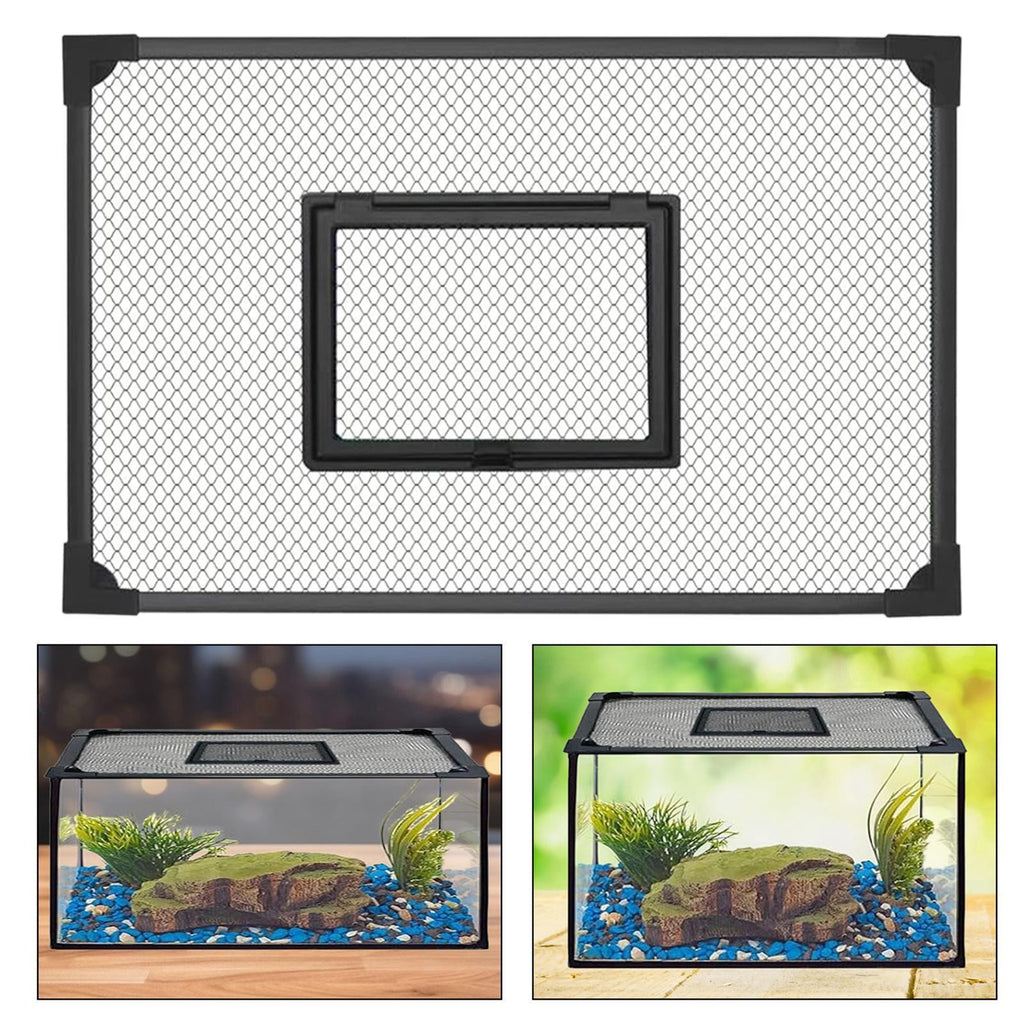 Fish Tank Lid Self Assembly Anti Jump Net Cover Magnetic Black Aquarium Hood