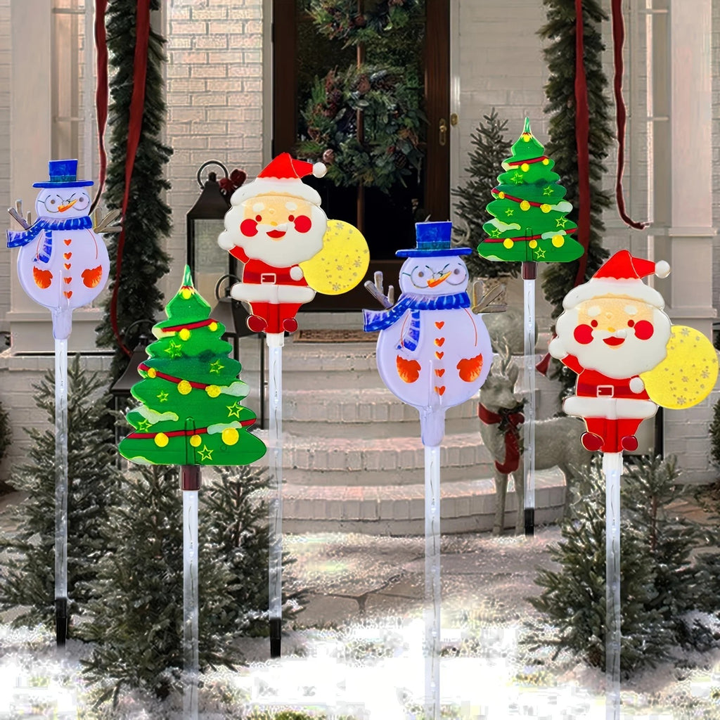 6 Packs Outdoor Garden Ground Light Solar Powered Santa Claus Snowman Christmas