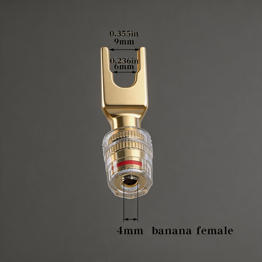 4pc HiFi Audio Speaker Cable Y Spade Plug to 4mm Female Banana Jack Adapter