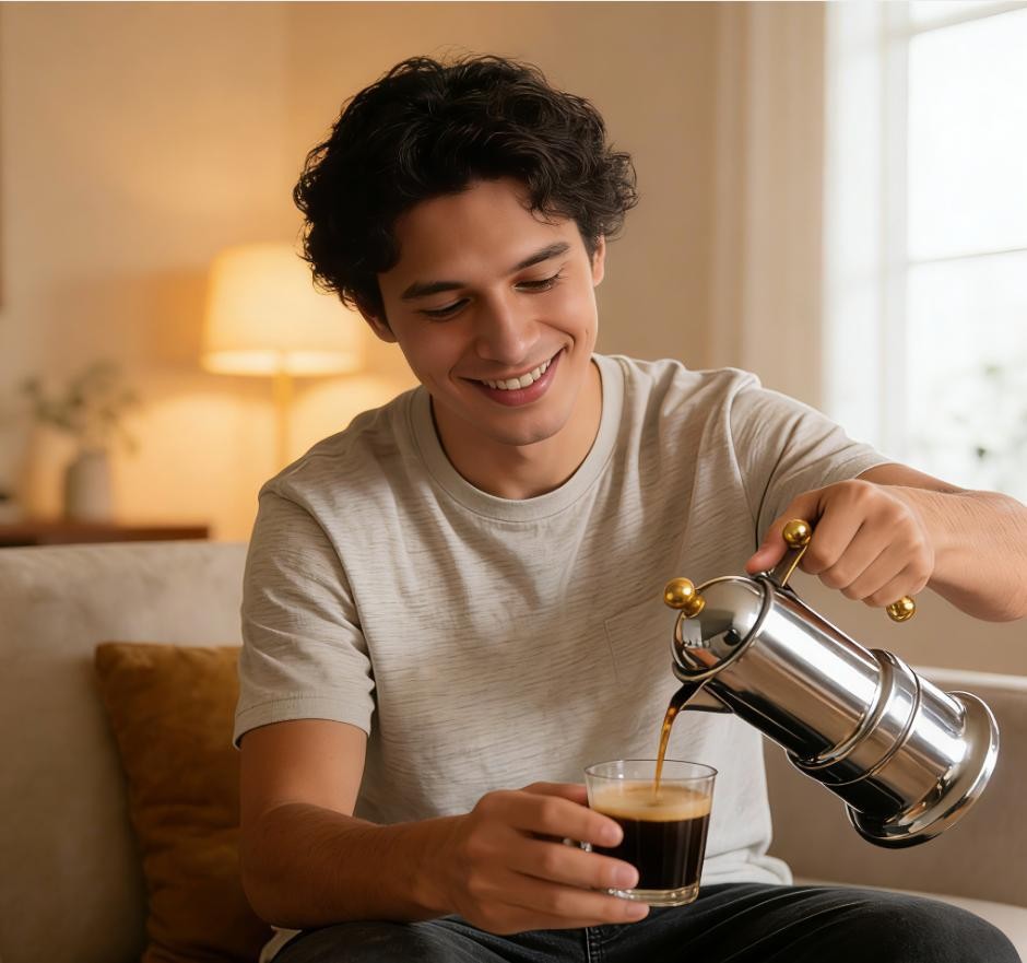 Stovetop Moka Pot - Steel 4Cup Induction Espresso Coffee Maker