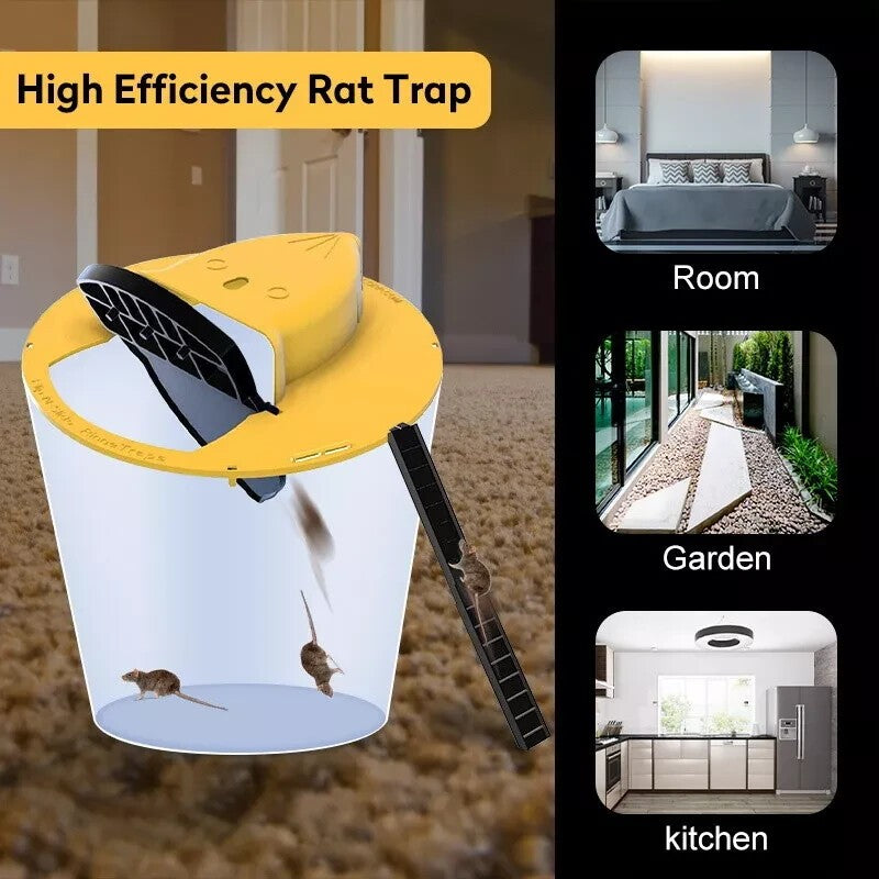 2X Mouse Trap Flip Slide Bucket Lid Mouse Rat Trap + Ladder Catch Trap Reusable