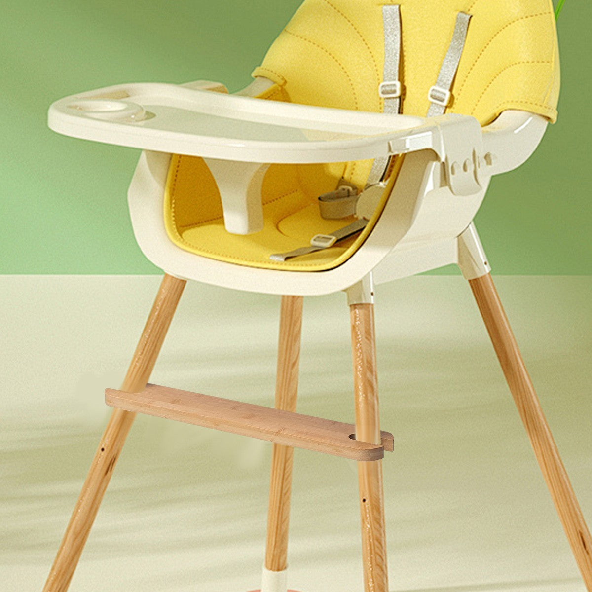 Adjustable Solid Bamboo High Chair Footrest Universal Fit Wooden Foot Support