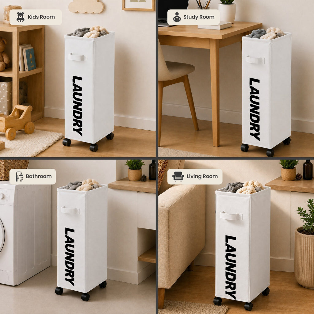 42L Water Resistant Laundry Basket w/Rolling Slim Wheels Foldable Washing Hamper